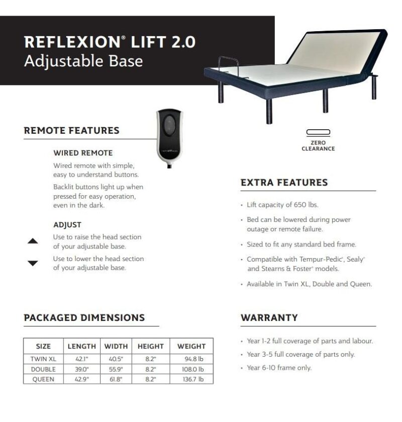Reflexion® Lift 2.0 - Adjustable Mattress Base